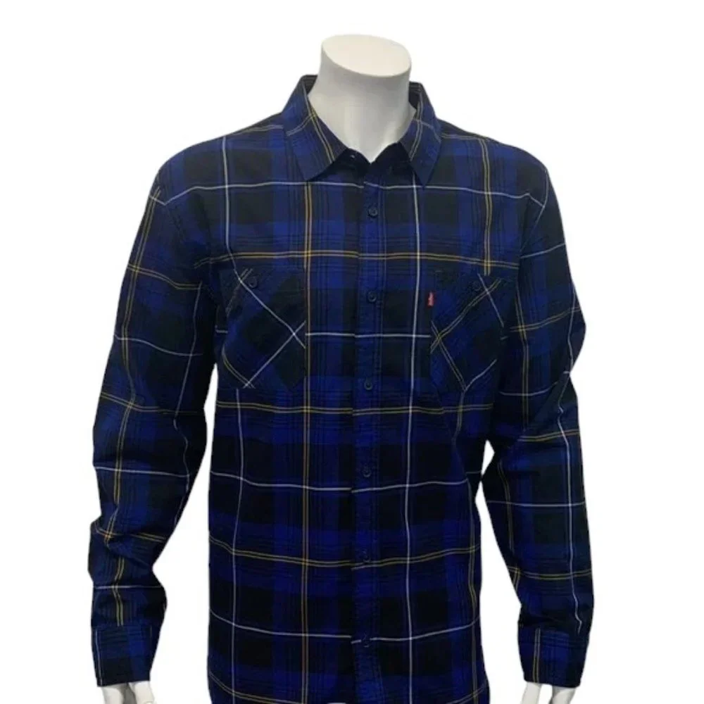 Levi's Strauss Blue Black Yellow Plaid Western Men's Long Sleeve Shirt XL EUC